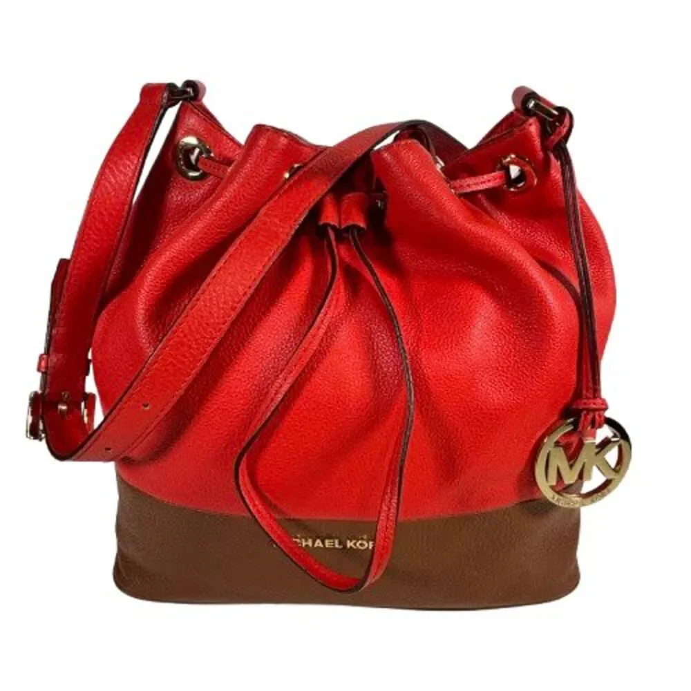 Michael Kors Jules Colorblock Mandarin Orange Leather Drawstring Shoulder Bag